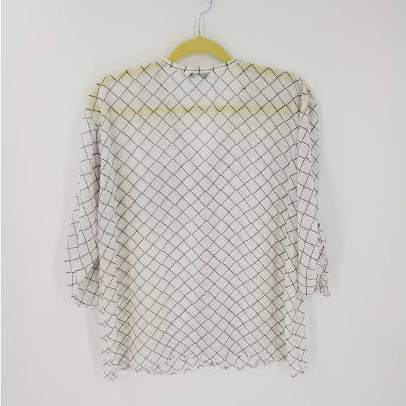 Cabi Blouse Small Button Down V-Neck Roll-tab Long Sleeve Chessboard Print White - Picture 3 of 6